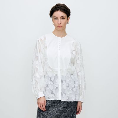 く*う様 新品　レイヤーカットジャカード ボザムコンビブラウス　定価33000円 レイヤーカットジャカード ボザムコンビブラウス | maison