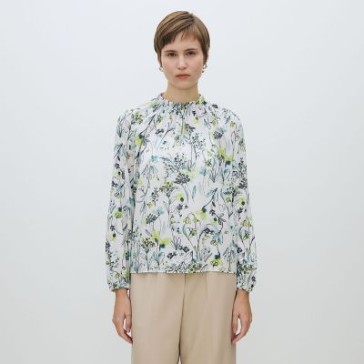 オーキッドフラワープリント ネックギャザーブラウス | maison