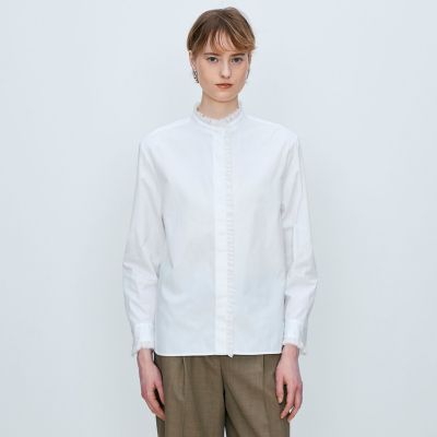 予約商品2月下旬以降順次お届け】コットンピケ フリルカラーブラウス