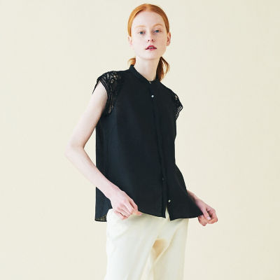 リネンエンブロイダリー スタンドカラーシャツ | ファッション