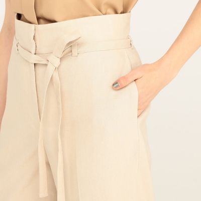 ワンダーリネンストレッチ　ハイウエストテーパードパンツ