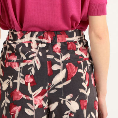 PG フラワーパターン裏地 ストレートパンツ ピンク PG フラワーパターン裏地 ストレートパンツ ピンク PG フラワー