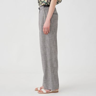 シャイニーグレンチェック タックストレートパンツ | maison