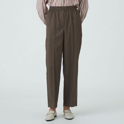 ファインウーステッドウール ウエストギャザーストレートパンツ