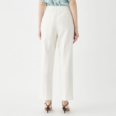 リネンストレッチ　ウエストギャザーストレートパンツ