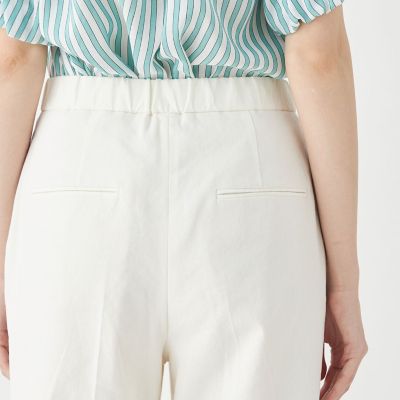 リネンストレッチ　ウエストギャザーストレートパンツ