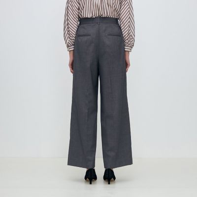 当日発送フォロー割引　トゥモローランド　タックワイドパンツ　グレー系　ウール ウールナチュラルストレッチ タックワイドパンツ