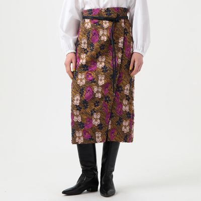 ＜maison TOMORROWLAND＞カットフラワージャカード　アシンメトリーミディスカート