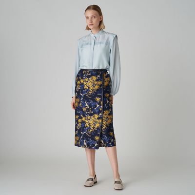 フラワージャカード　ラップミディスカート