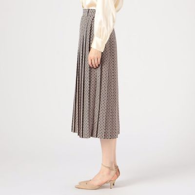 FUZZYKONサンドブラウン／レトロ紋様プリント ダブルメッシュミディスカート FUZZYKONサンドブラウン／レトロ紋様プリント ダブルメッシュ