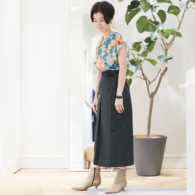 ＜maison TOMORROWLAND＞リバースツイルストレッチ　ボックスプリーツスカート