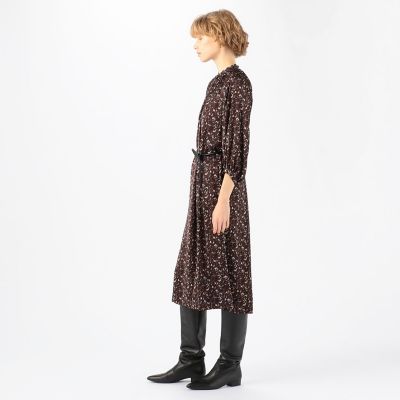 ツートーンリーフプリント ネックギャザーワンピース | maison