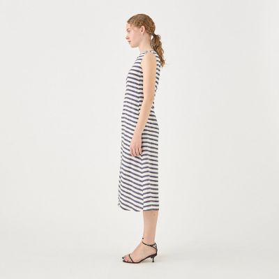 トゥモローランドコレクション　ボーダー サイドドレープワンピース　24SS エフェクトボーダー サイドドレープワンピース | maison TOMORROWLAND