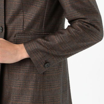 グレンチェックジャージー　ダブルブレストノーカラージャケット