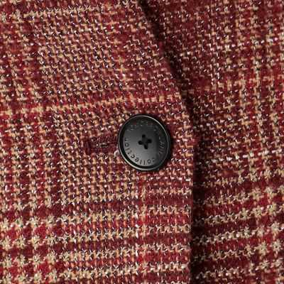 【マドモアゼルディオール】ジャケット チェック　赤　M ノーカラー　金ボタン マドモアゼルディオール】ジャケット チェック 赤 M ノーカラー 金