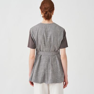 殿堂 シャイニーグレンチェック ベルテッドジレ | maison トップス