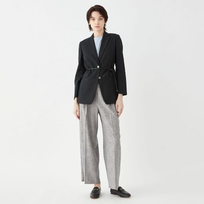 リネンストレッチ　ベルテッドジャケット