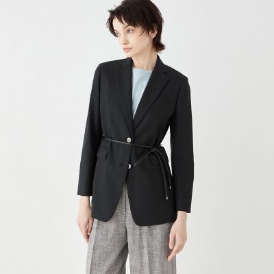 リネンストレッチ　ベルテッドジャケット