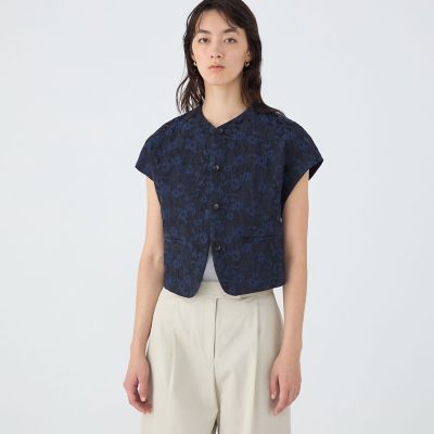 フラワージャカード　ワイドスリーブショートジレ