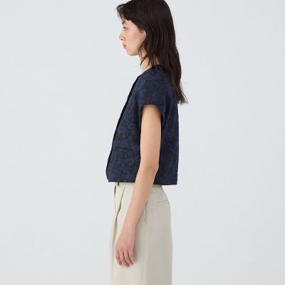 フラワージャカード　ワイドスリーブショートジレ