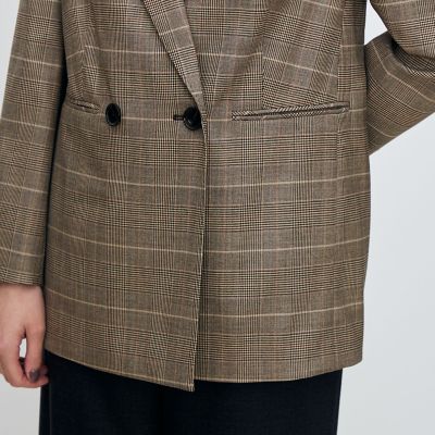 ザ ジジ/グレンチェックダブルブレストジャケット/イタリア製/ターコイズメランジ ザ ジジ/グレンチェックダブルブレストジャケット/イタリア製