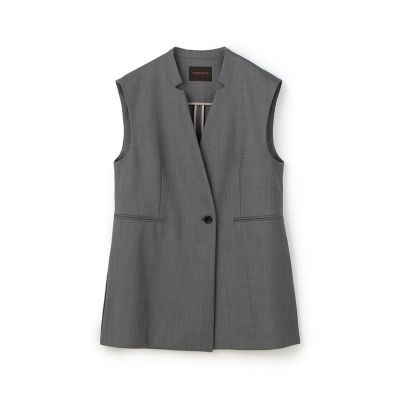 最終お値下げ【TOMORROWLANDcollection】ジレ新品　26400 ウールオックスフォード クルーネックジャケット （ノーカラー