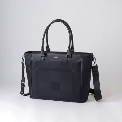 【美品】ブラックレーベル クレストブリッジ チェック ビジネストート ネイビー LIMONTAシャドークレストブリッジチェックビジネストート