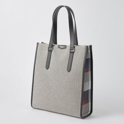 ＜BLACK LABEL CRESTBRIDGE (Men)＞シャンブレーキャンバスサイドクレストブリッジチェックトートバッグ