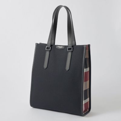 シャンブレーキャンバスサイドクレストブリッジチェックトートバッグ