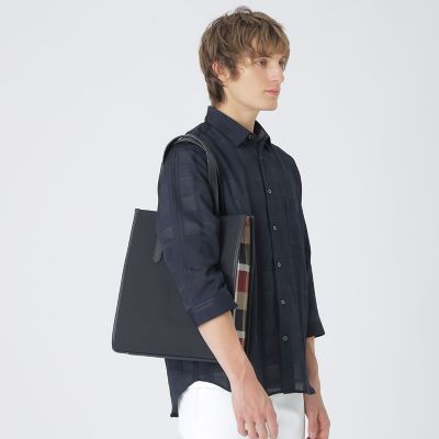 シャンブレーキャンバスサイドクレストブリッジチェックトートバッグ