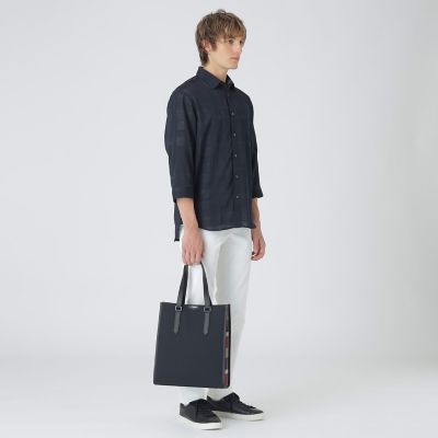 シャンブレーキャンバスサイドクレストブリッジチェックトートバッグ
