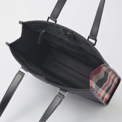 シャンブレーキャンバスサイドクレストブリッジチェックトートバッグ