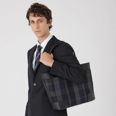 一部店舗限定】トーナルクレストブリッジチェックトートバッグ | BLACK
