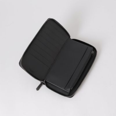 クレストブリッジチェックステッチラウンドジップウォレット | BLACK