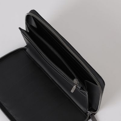 クレストブリッジチェックステッチラウンドジップウォレット | BLACK