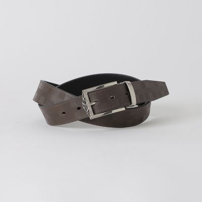 チェックバックルエンボスクレストブリッジチェックリバーシブルベルト