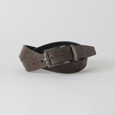 チェックバックルエンボスクレストブリッジチェックリバーシブルベルト