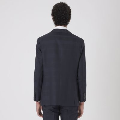 【極美品】 ブラックレーベルクレストブリッジ 綿麻 チェック ジャケット紺 S BRI－EASE SUIT】ウォッシャブルエクストラクールクレスト