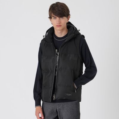 ニットドッキングダウンベスト フード ダウンベスト ブラック フード付き 中綿 シャドーチェックダウンベスト | BLACK LABEL CRESTBRIDGE (Men