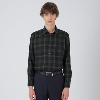 ウォッシャブルウールクレストブリッジチェックセミワイドカラーシャツ