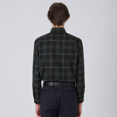 ウォッシャブルウールクレストブリッジチェックセミワイドカラーシャツ