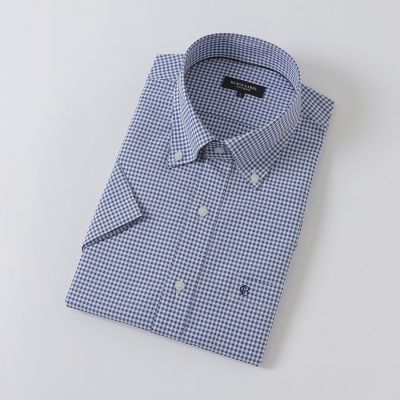 一部店舗限定】テクニカルギンガムチェックハーフボタンダウンシャツ