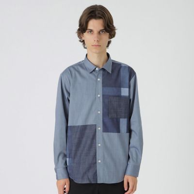 ＜BLACK LABEL CRESTBRIDGE (Men)＞デニムライクパッチワークシャツ