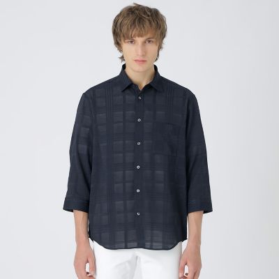 80's Sears Roebuck シャドーチェックシャツ ウール 青黒 シアーシャドーチェックスリークォーターシャツ | BLACK LABEL