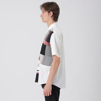 パネルチェックハイブリッドハーフスリーブシャツ | BLACK LABEL