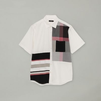 パネルチェックハイブリッドハーフスリーブシャツ | BLACK LABEL