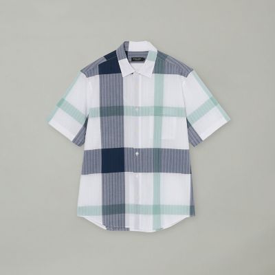 パナマサッカーチェックハーフスリーブシャツ | BLACK LABEL