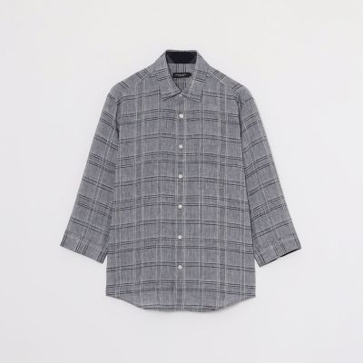 シャドーチェックリネンスリークォーターシャツ | BLACK LABEL
