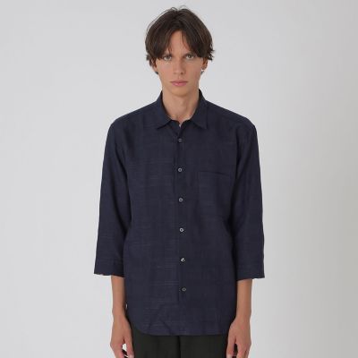 シャドーチェックリネンスリークォーターシャツ | BLACK LABEL