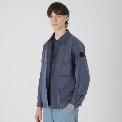 美品　Plage リネン100％ 日本製 ブルーグレー 長袖シャツ 38 BRIT】ブリーチサテンジャージーオフィサーシャツ | BLACK LABEL